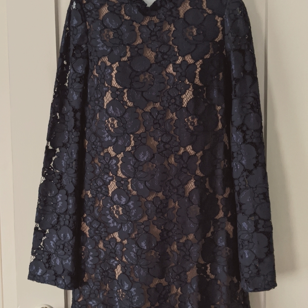 Blue lace bell sleeve dress